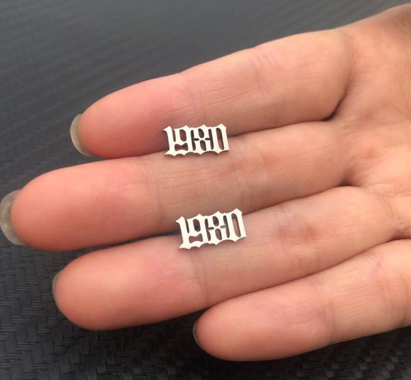 

todorova personalized old english year number earrings for women kids stainless steel jewelry year date 1980-2010 birthday gift, Golden;silver