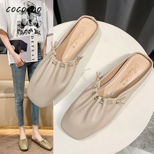 

hand-folded cloud shoes 2020 spring new retro square head shallow mouth baotou fashion korean summer slippers tide, Black