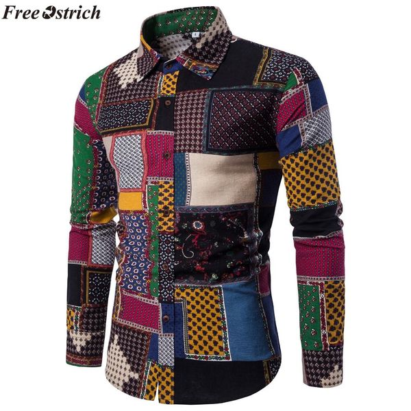 

ostrich folk-custom shirts for men vintage woolen leisure pattern casual shirt plus size streetwear chemise homme flannel