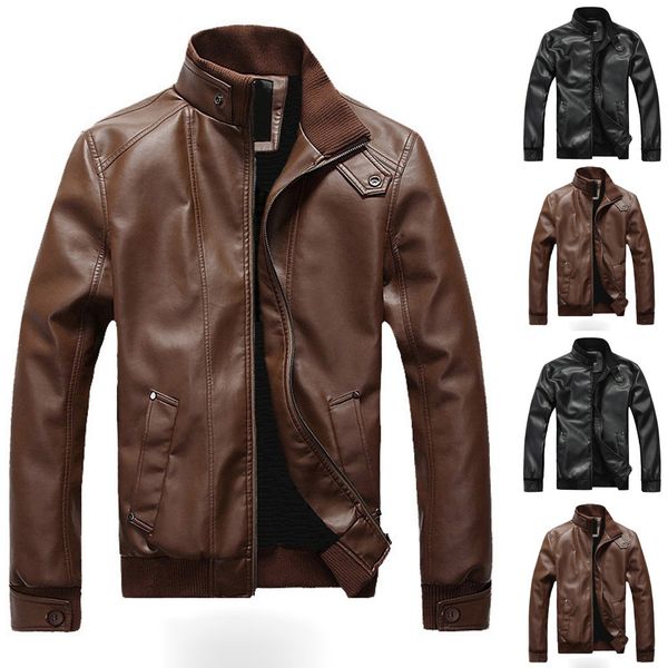 

mens casual jackets coats men winter leather jackets men leather biker motorcycle zipper long sleeve coat blouses jaqueta, Black;brown