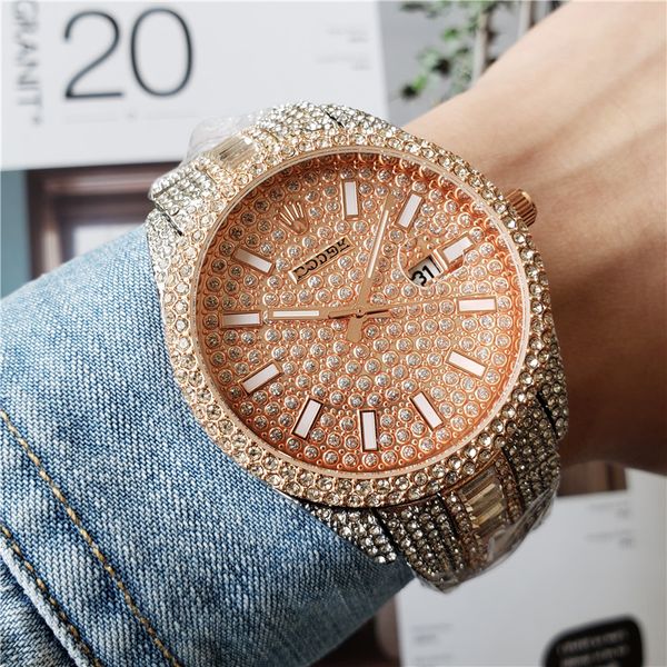 

luxury 42mm diamond men's watch diamond strap quartz stainless steel sapphire full function men's watch exclusive gift, Slivery;brown