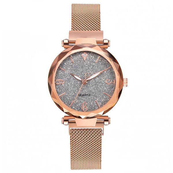 

luxury rose gold women wristwatches magnetic starry sky quartz watch bayan kol saati steel mesh ladies clock girls gift new hot, Slivery;brown