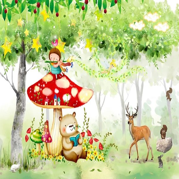 

custom large mural 3d wallpaper paradise fantasy cartoon mushroom bear deer bedroom mural tv back wall decor deep 5d embossed