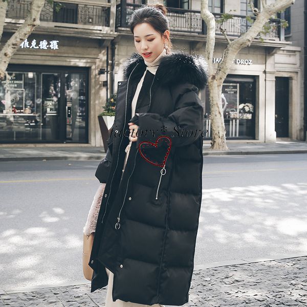 

down cotton women's clothing long significantly higher korean college gang fengthick cotton-padded clothes long coat women, Black