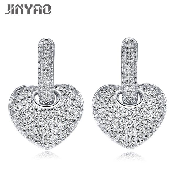 

jinyao brand new fashion clear hook micro pave cubic zirconia love heart stud earrings for women wedding jewelry gift, Golden;silver