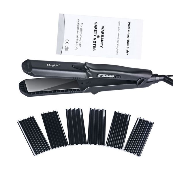 

4 in 1 interchangeable hair straighteners quick warm up thermal efficiency hair curler crimper curly waver corrugated flat iron