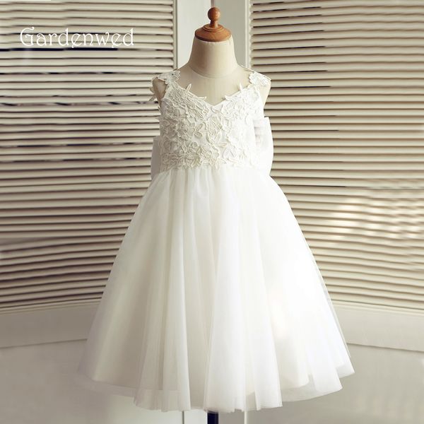 

gardenwed big bow knot ivory lace flower girl dresses 2019 knee length pageant dress first communion dresses wedding party dress, Red;yellow