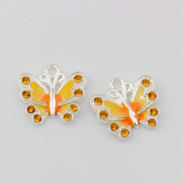 

50pcs/lot yellow rhinestone enamel butterfly alloy charm pendants jewelry diy fit bracelets necklace earrings 22x20.5mm a-509, Bronze;silver
