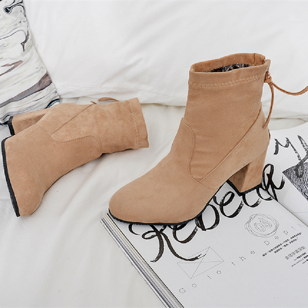 

boots fashion women casual suede high heels autumn winter shoes woman square head rubber ankle black red zapatos mujer