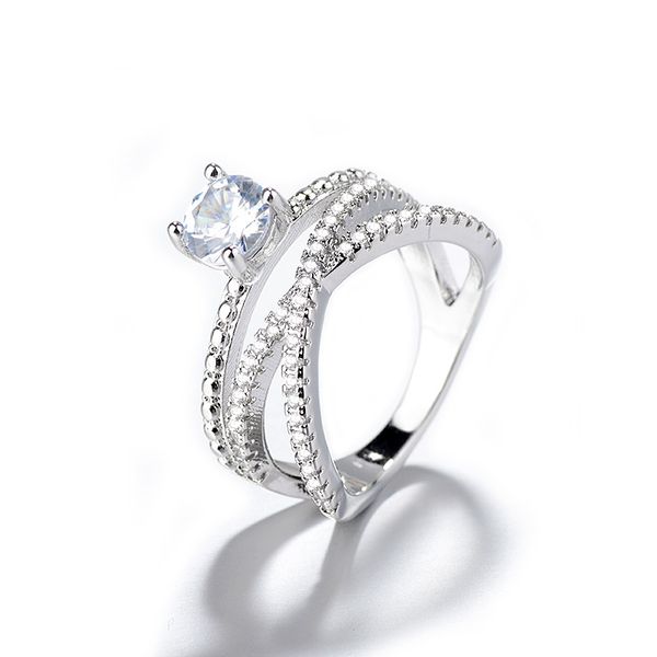 

shiny full zircon princess rings double winding engagement wedding rings for women anniversary party jewelry gifts anel dropship, Silver