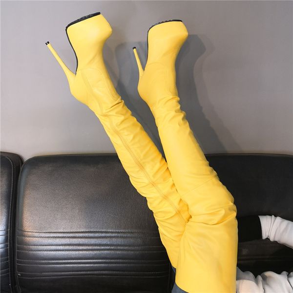 

sarairis brand new plus size 47 customized quality women shoes woman party yellow thin high heels over the knee boots, Black