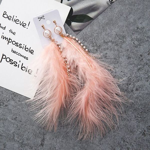 

настраиваемый длинный жемчуг природа перо серьги для женщин новая мода простой заявление серьги ювелирные изделия зима женский eardrop drop, Silver