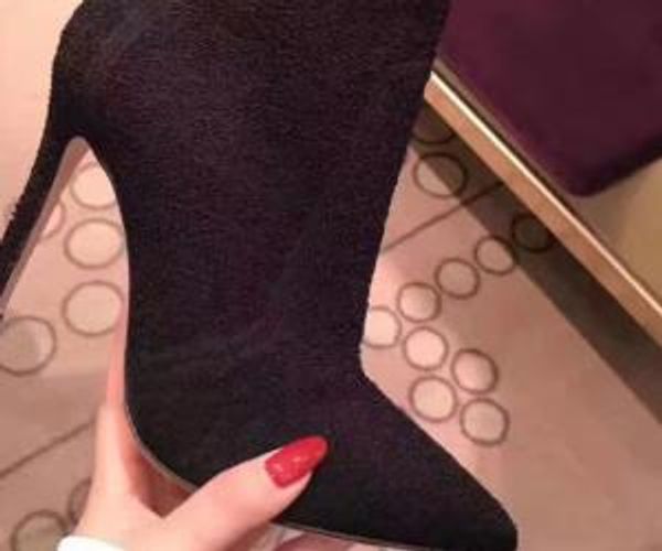 

designer-m woolen sock-like booties ladies high fashion knit boots heel size 34-40 black brown