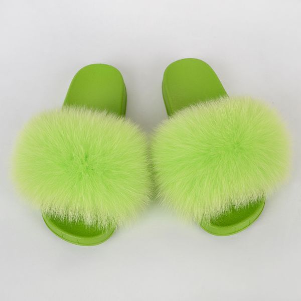

green real fur lady's slippers summerooutdoor slippers beach flip flops solid fur sandals cute plush large sandals, Black