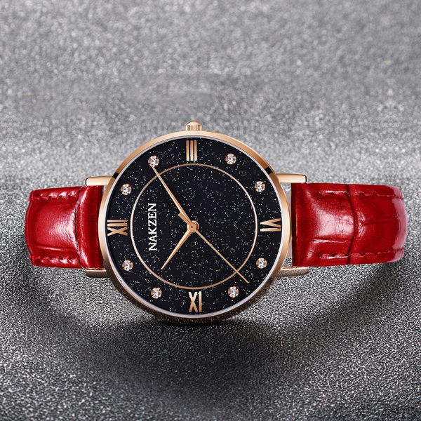 

gypsophila female watch ladies blue sandstone dial waterproof quartz watch classic fashion red ultra-thin leather watch birthday gift 4058, Slivery;brown
