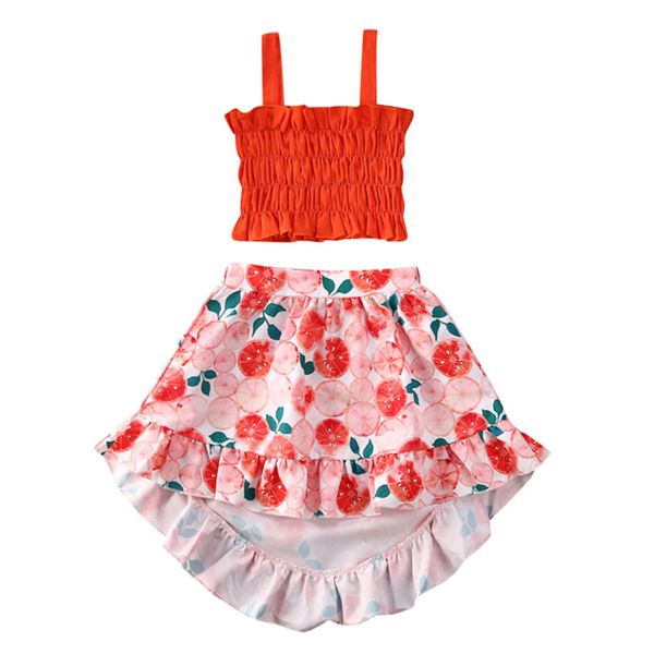 

summer kid toddler girl clothes 2pcs camisole fruit print ruffle skirt outdoor baby girl outfit 1-4t, White