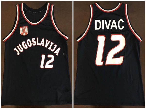 

#12 vlade divac team jugoslavija yugoslavia retro classic basketball jersey mens stitched custom number and name jerseys, Black;red