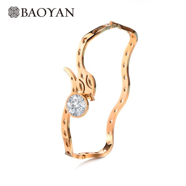 

clearence-sale baoyan irregular geometric rose gold bangle bracelet women stainless steel zircon crystal bangle women, Black