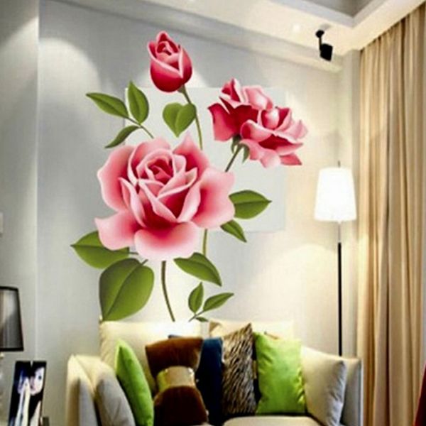 

romantic love 3d rose flower blossom wall stickers furnishings living room tv decoration wall sticker home decor decal art