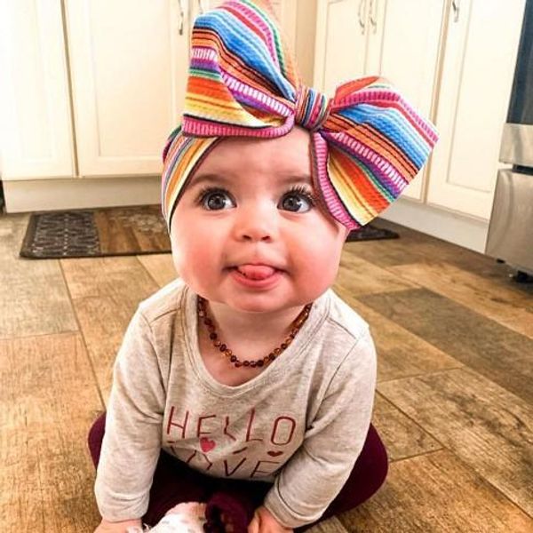 

spring summer childrens european american style fashion fabric headband girls rainbow striped sweet floral printed bow turban, Slivery;white