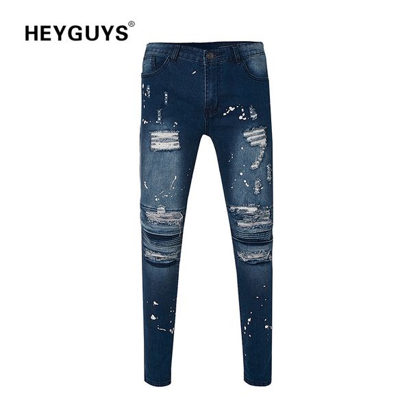 

heyguys fashion ripped jeans design skinny jeans men zipper brand selling pants man casual street hip hop, Blue