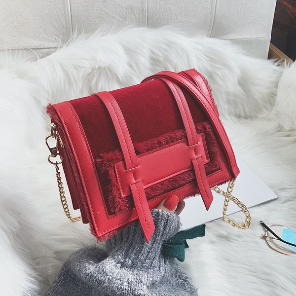 

luxury bags women fur crossbody single shoulder ladies black pink red flap package metal chain package messenger new arrival