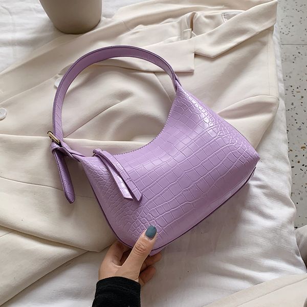 

vintage purple alligator baguette shape bag leather handbag 2020 new fashion shoulder bag clutches women