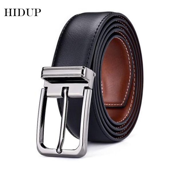 

hidup brand name real genuine belts for men retro style double side faced leather belt 3.3cm fashion clothing accessories nwj679 t200427, Black;brown