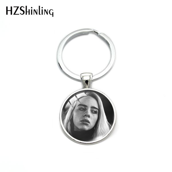 

hzshinling new fashion super singer billie eilish round heart shaped star keyring glass dome pendants backpack keys accessories, Silver
