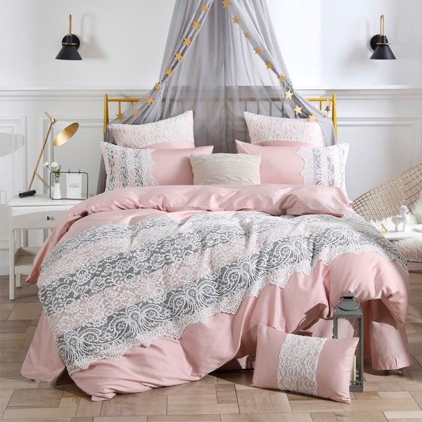 

2019 new long-staple cotton lace splicing bedding sets duvet cover bed sheet pillowcase 4pcs 7pacs bed set