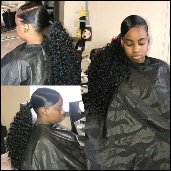 

dora african american virgin brazilian hair afro short kinky curly wrap drawstring ponytail hair extension 140gram, Black