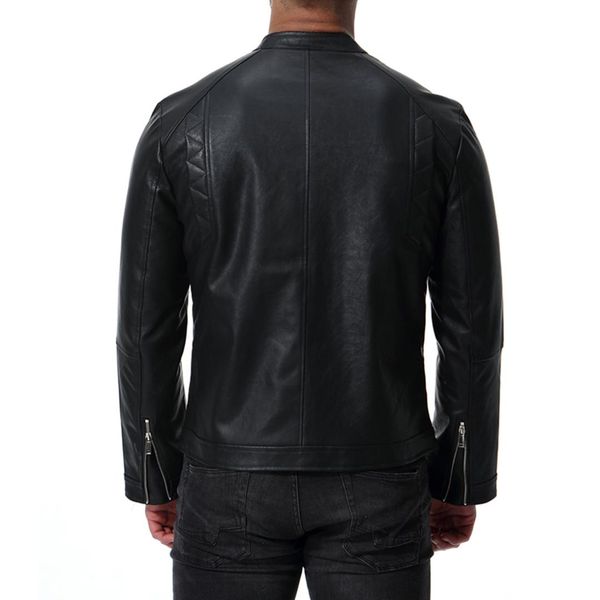 

ouma 2019 new style men locomotive stand collar leather coat europe and america fashion handsome leather jacket coat xb035, Black