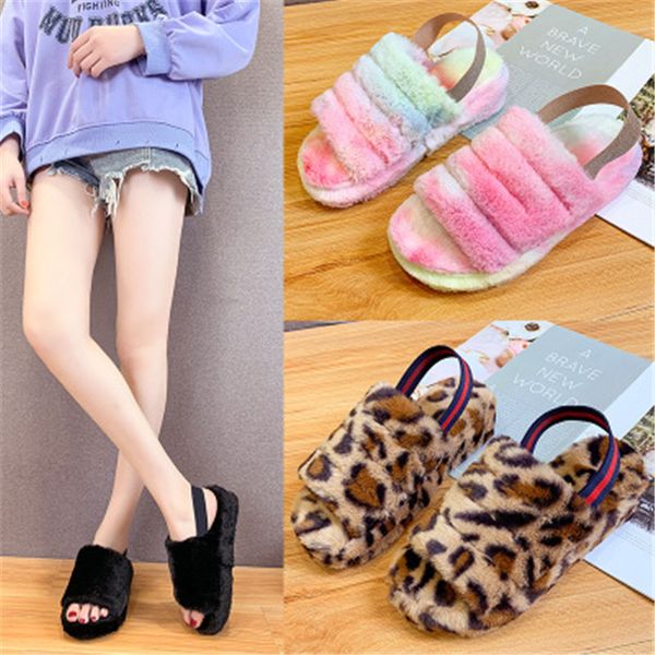 

2020 women furry fur slides indoor home slippers woman fluffy flip flops ladies home shoes female flats shoes chanclas mujer, Black
