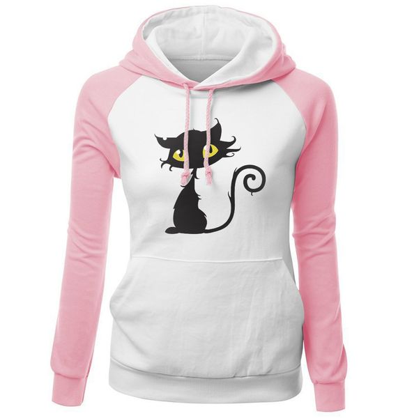

осень зима фуфайки женский флис реглан толстовка streetwear kawaii cat hip hop женские толстовки марка одежды harajuku, Black