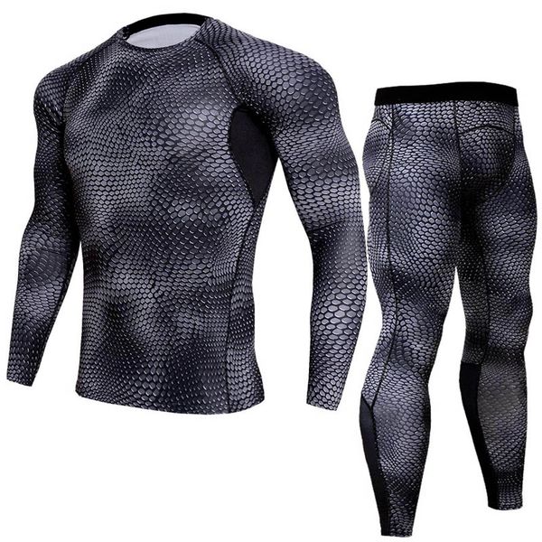 

new compression set men quick t-shirt long sleeve rashgarda mma tactical leggings underwear sports run 2 piece set tracksuit, Gray