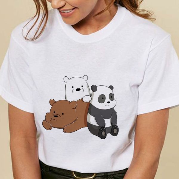 

2020 summer white t-shirt women cute panda short sleeve casual vogue tshirts female kawaii bare cartoon bears print t shirt