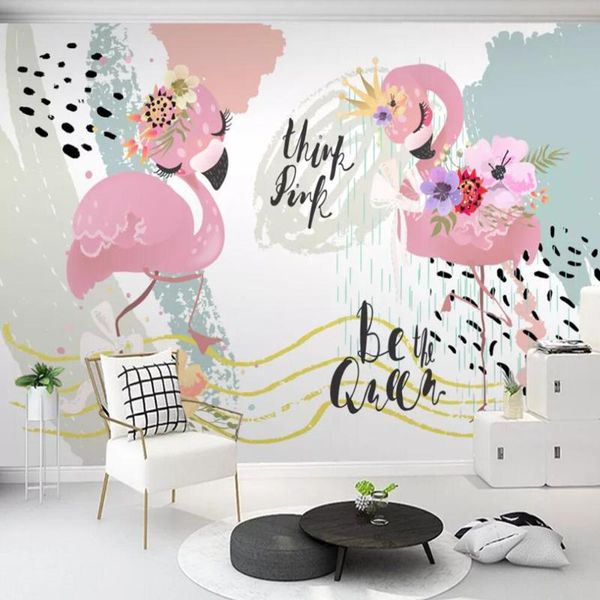 

dropship custom large 3d wallpaper mural modern minimalist flamingo lines graffiti background wall decoration wallpaper