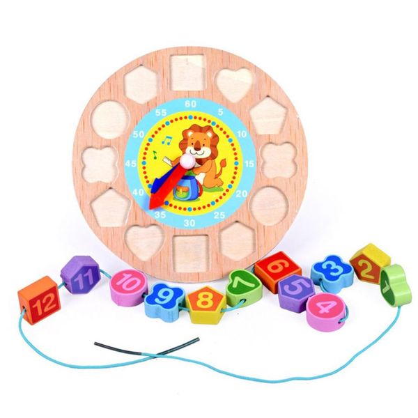 

geometry clock block puzzle wooden cartoon pattern threading digital clock geometric shape early education enlightenment toy