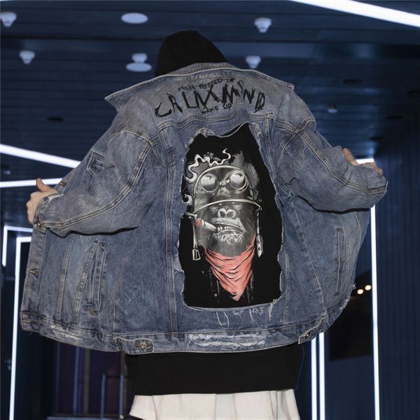 

casual denim jacket cartoon animal pattern 2019 new men, Black;brown