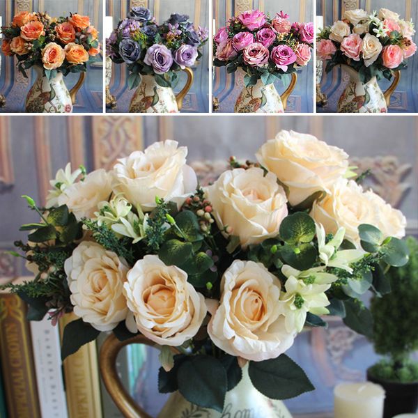 

milan realistic bouquet 11 heads wedding rose artificial silk flower bridal