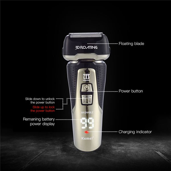 

3d floating men electric shaver quick charge 3 blades washable electric razor led display lamp rechargeable beard trimmer p49