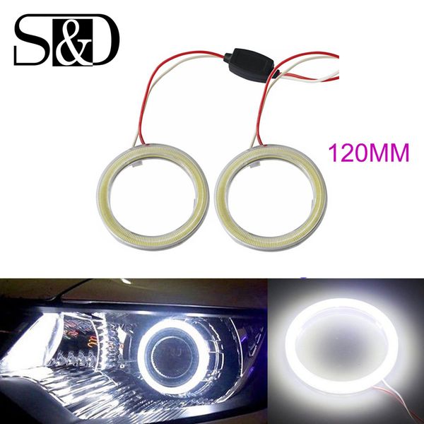 

1pair white 120mm cob car led angel eyes drl daytime running headlight halo ring driving lamp auto blub with cover 93 chips 12v