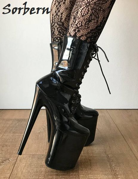 

sorbern wide calf black crossdressed heels pole dance dominatrix short female boots spike high heels 20cm platform shoes size 11