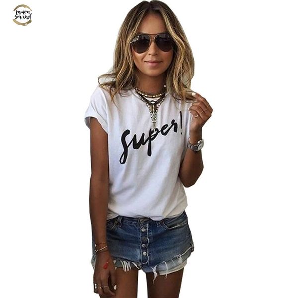 

t shirt women 2019 europe united states short sleeved short fashion supes letter print t shirt vestidos dropshipping nvtx33, White