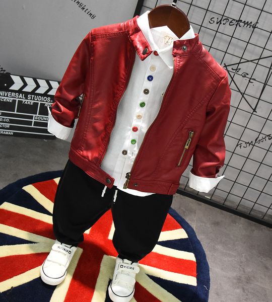 

3pcs wlg boys autumn spring clothing set kids black red jacket white shirt and red black pant set baby fashion clothes children t200414