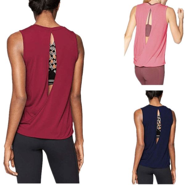 

women gym shirts summer yoga tank quick dry sport vest back hollow women fitness clothes workout shirt running sportswear, White;red