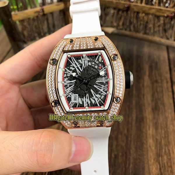 

r version rm 010 skeleton date dial rose gold diamonds case japan miyota automatic rm010 mens watch rubber strap sport luxury watches, Slivery;brown