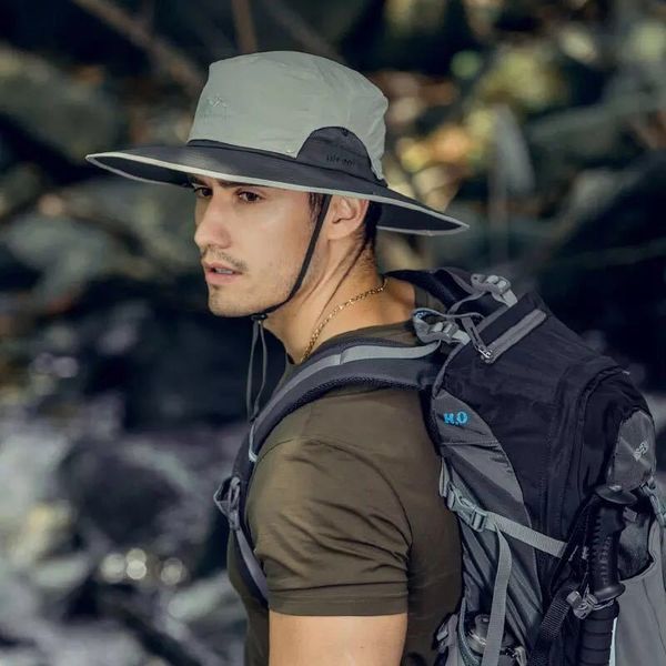 

qcbhb 2019 summer fisherman men's outdoor quick-drying sunscreen big edge bucket bucket sunscreen fisherman fishing hat mountaineering, Blue;gray