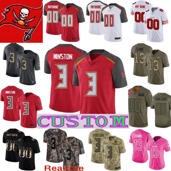 

100th custom buccaneer men youth women tampa jameis winston mike evans devin white machine kwon howard pierre-paul brooks alstott bay jersey, Black;red