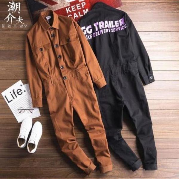 

кнопка s_4xl mens целом отворотом вниз вышивка letters rompers длинные рукава брюк комбинезона slim fit plus size, Black